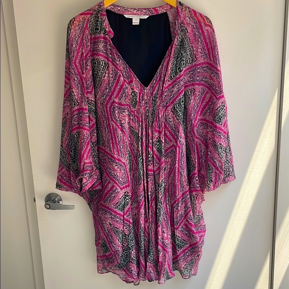 DVF Fleurette Silk Chiffon Mini Dress  US 6